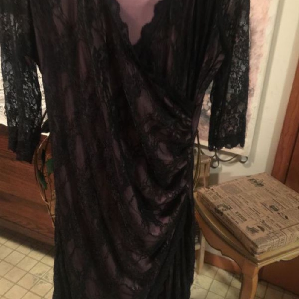 Victorian lace stretch plus dress black Vintage